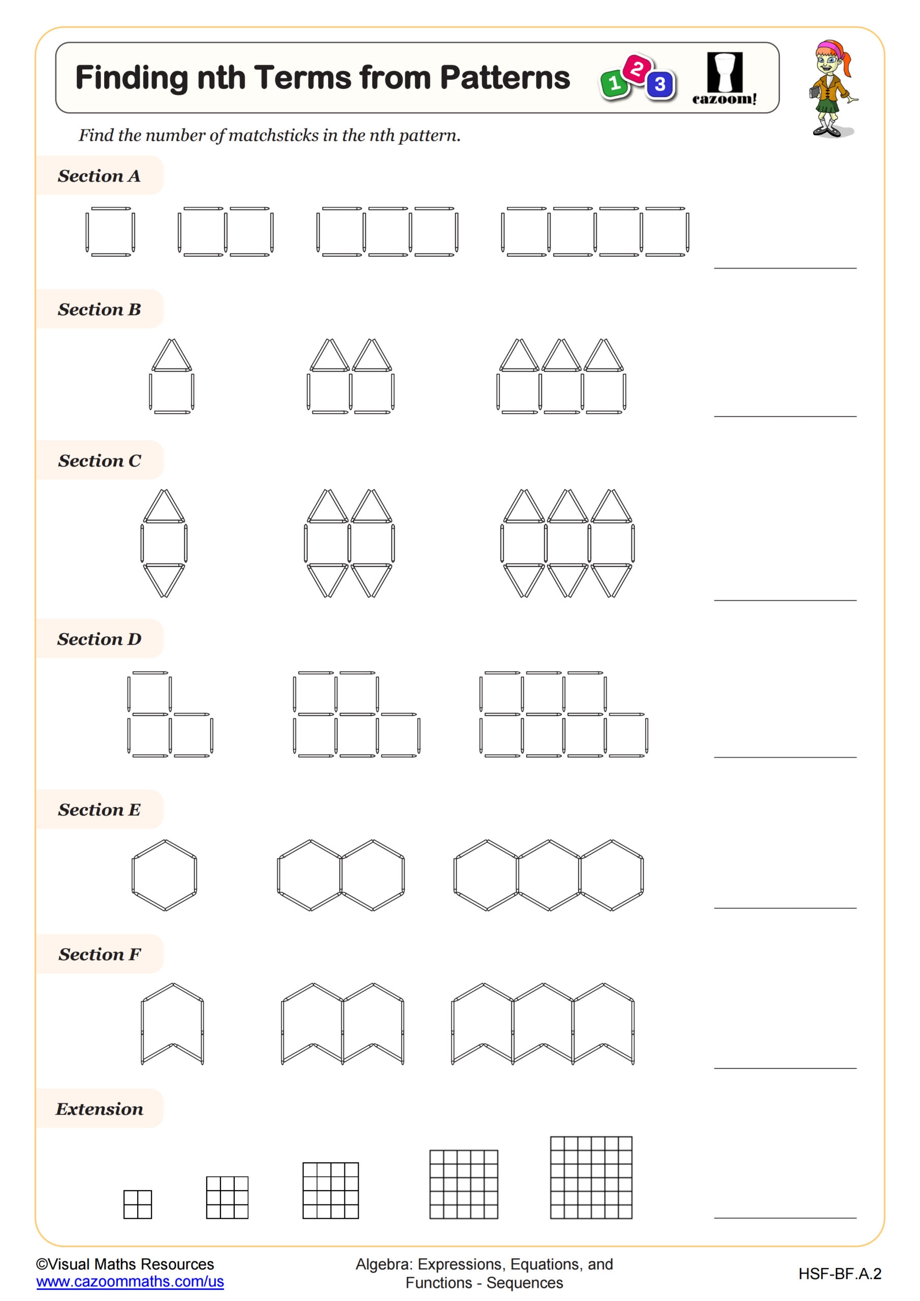 Finding Nth Terms From Patterns Worksheet PDF Printable Algebra Finding Nth Terms From Patterns Worksheet PDF Printable Algebra