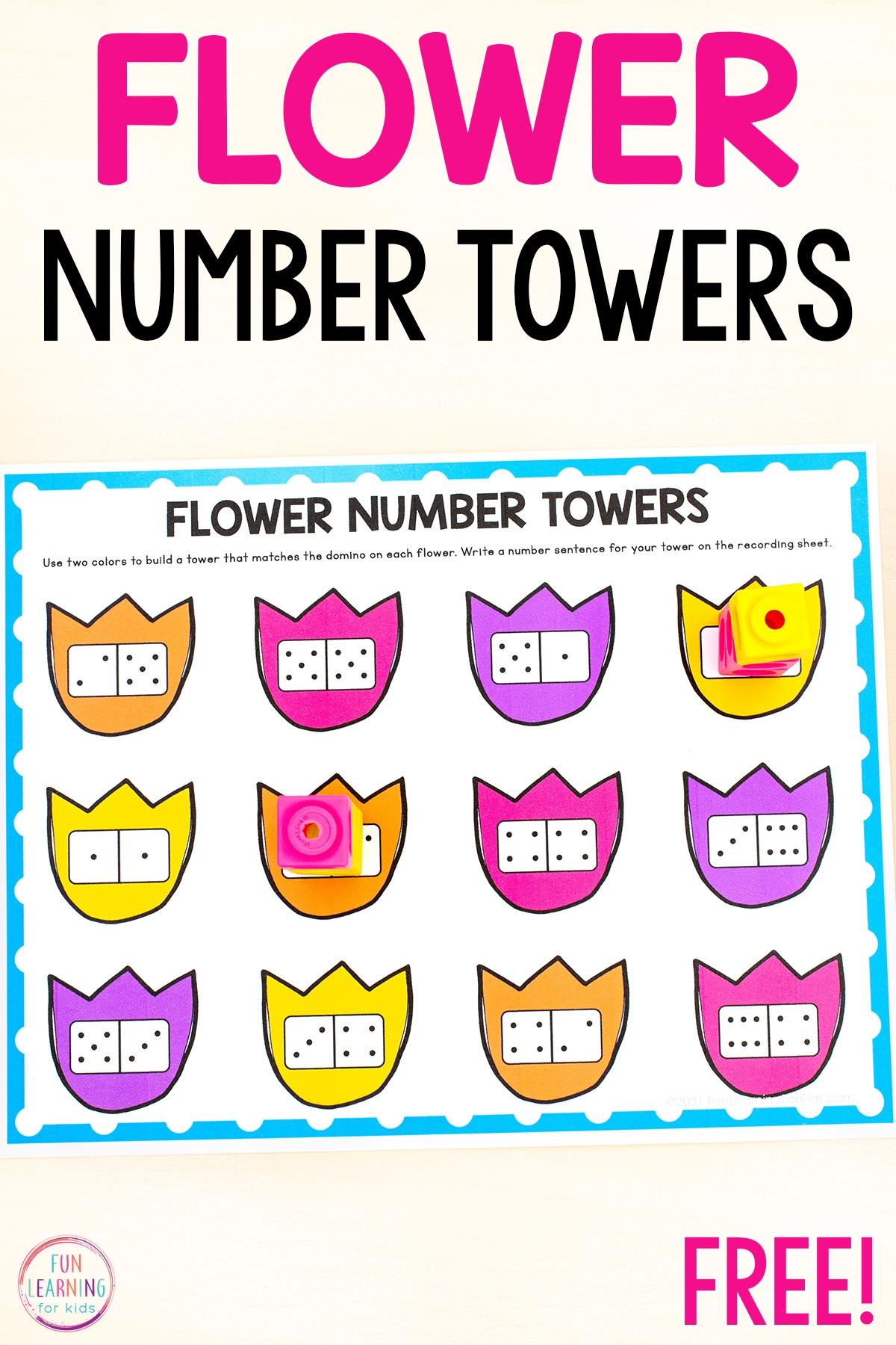 Flower Number Towers Free Printable Math Activity Flower Number Towers Free Printable Math Activity