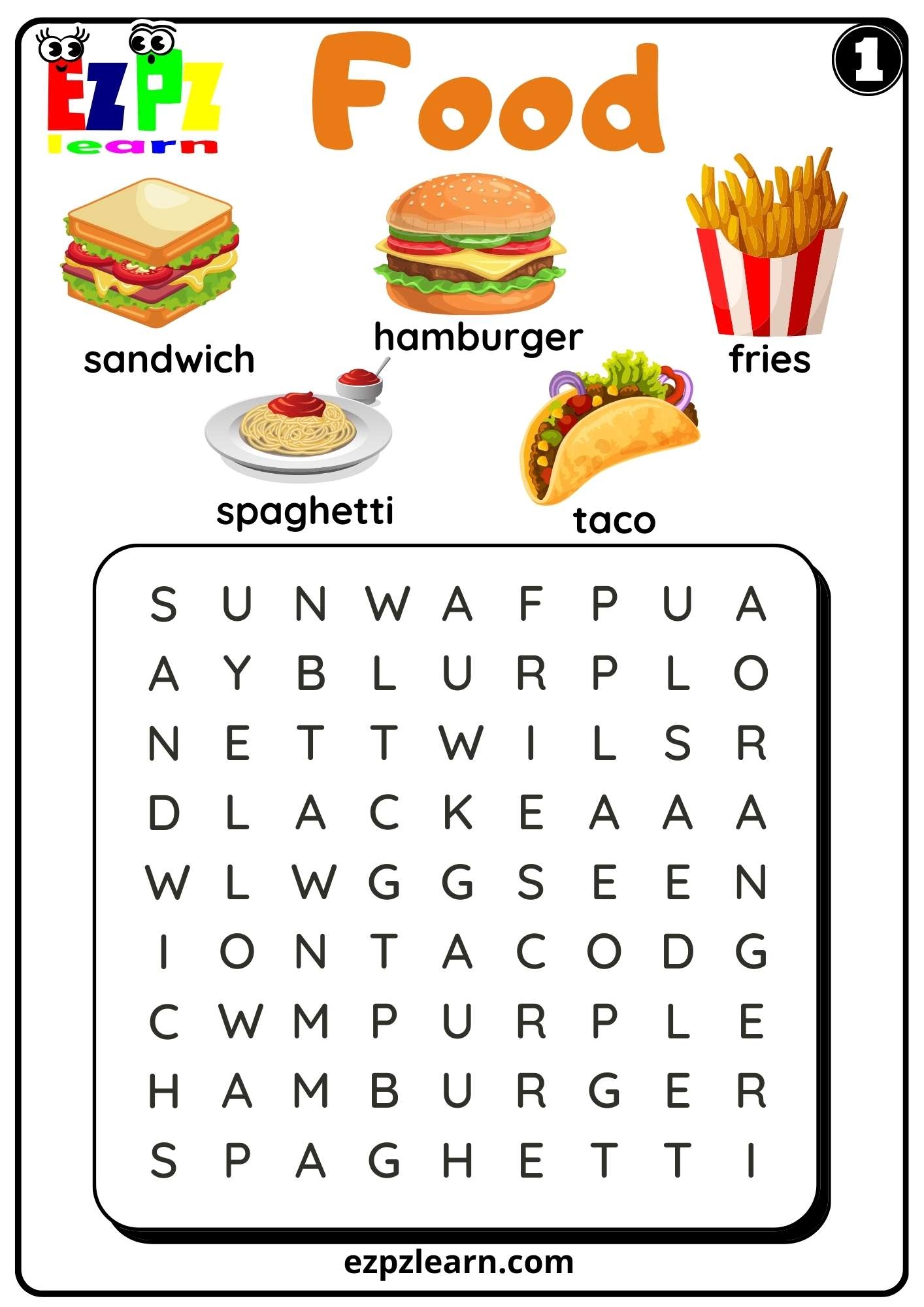 Food Word Search Worksheet For ESL And Kindergarten K5 Set 1 Free PDF Download Ezpzlearn Food Word Search Worksheet For ESL And Kindergarten K5 Set 1 Free PDF Download Ezpzlearn