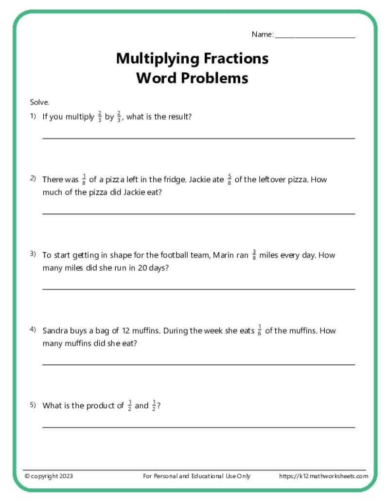 Fraction Word Problems Worksheets K12 Math Worksheets