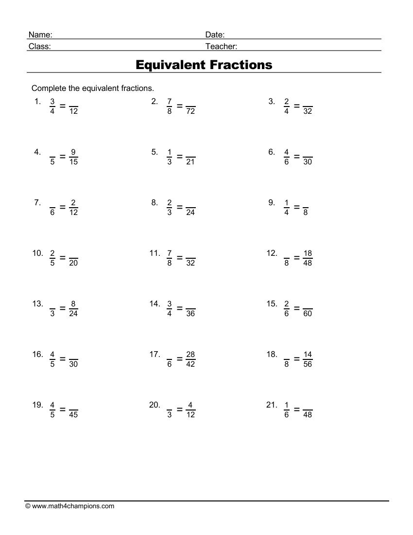 Dividing Fractions Printable Worksheet