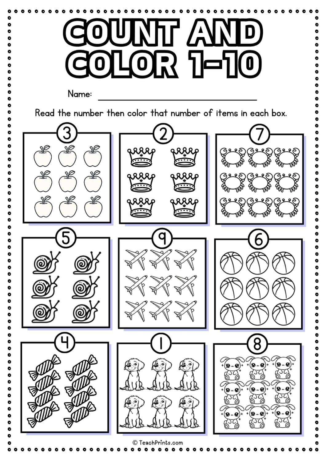 Free 1 10 Counting Worksheet Teach Prints