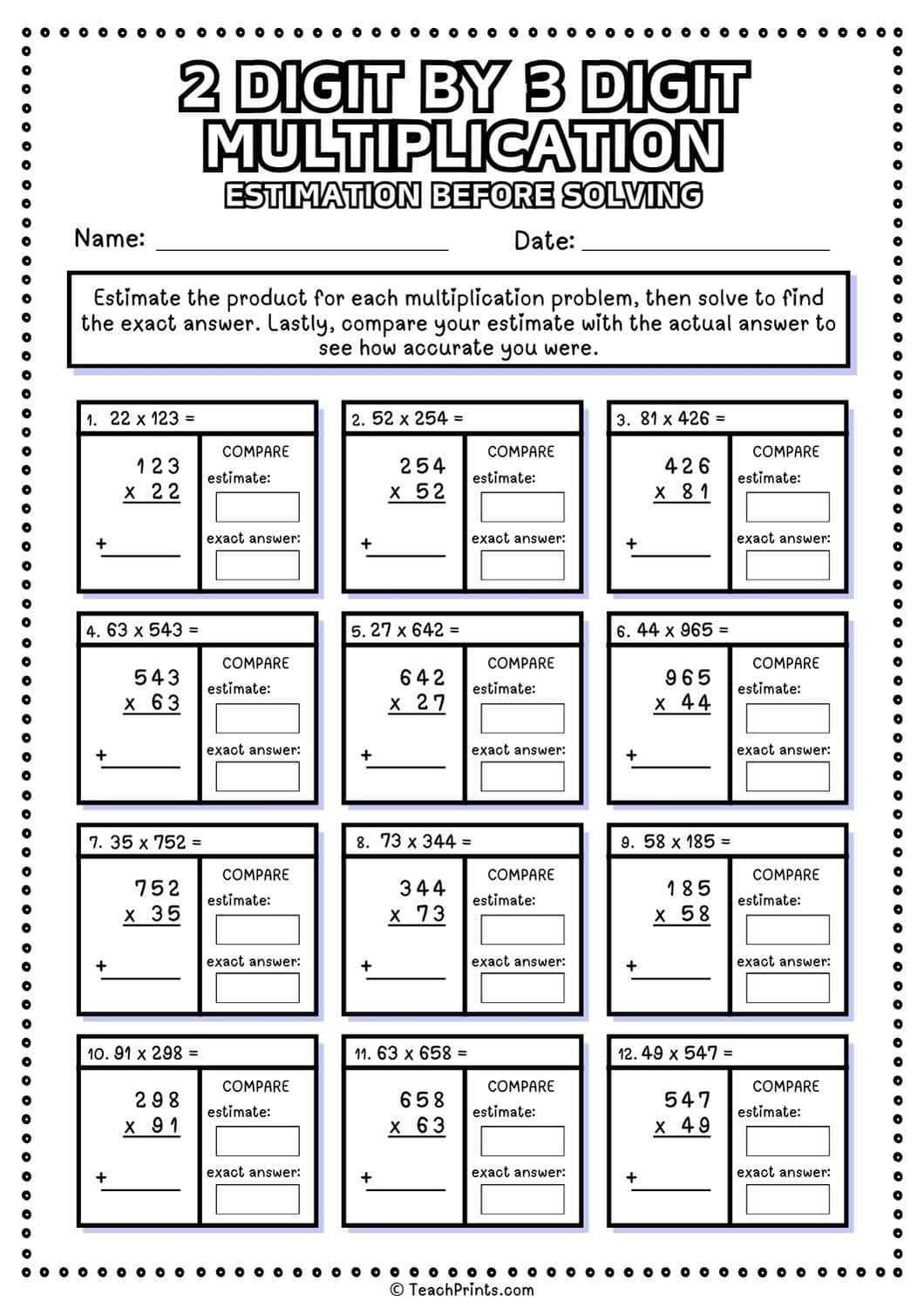 Free Printable 3 Digit Math Worksheets