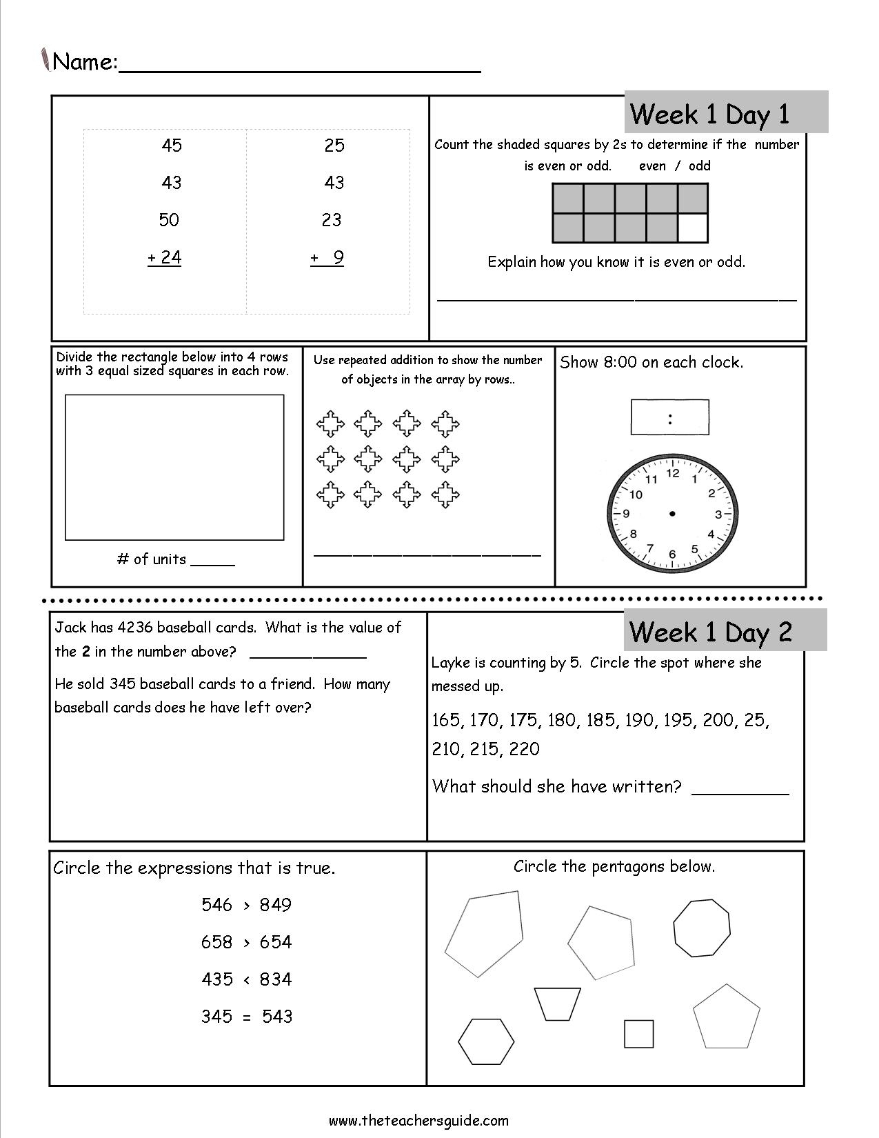 Third Grade Math Practice Worksheets Free