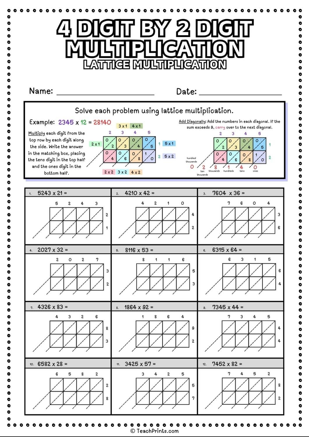 Free 4 Digit By 2 Digit Multiplication Worksheets Teach Prints