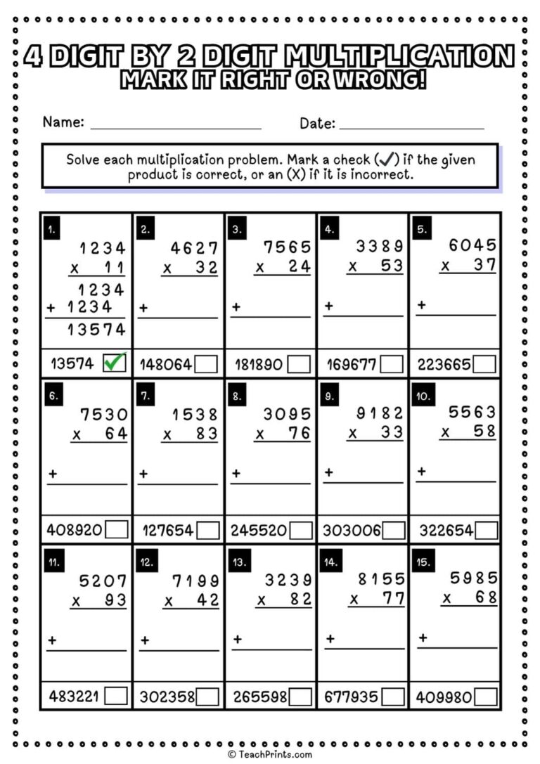 Free 4 Digit By 2 Digit Multiplication Worksheets Teach Prints