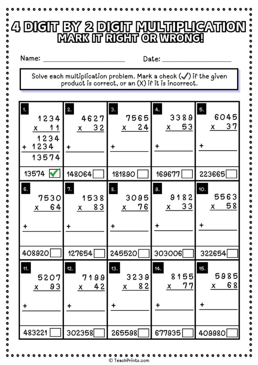 Free 4 Digit By 2 Digit Multiplication Worksheets Teach Prints
