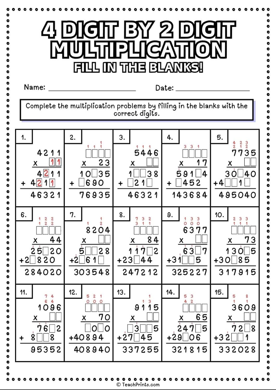 Free 4 Digit By 2 Digit Multiplication Worksheets Teach Prints Free 4 Digit By 2 Digit Multiplication Worksheets Teach Prints