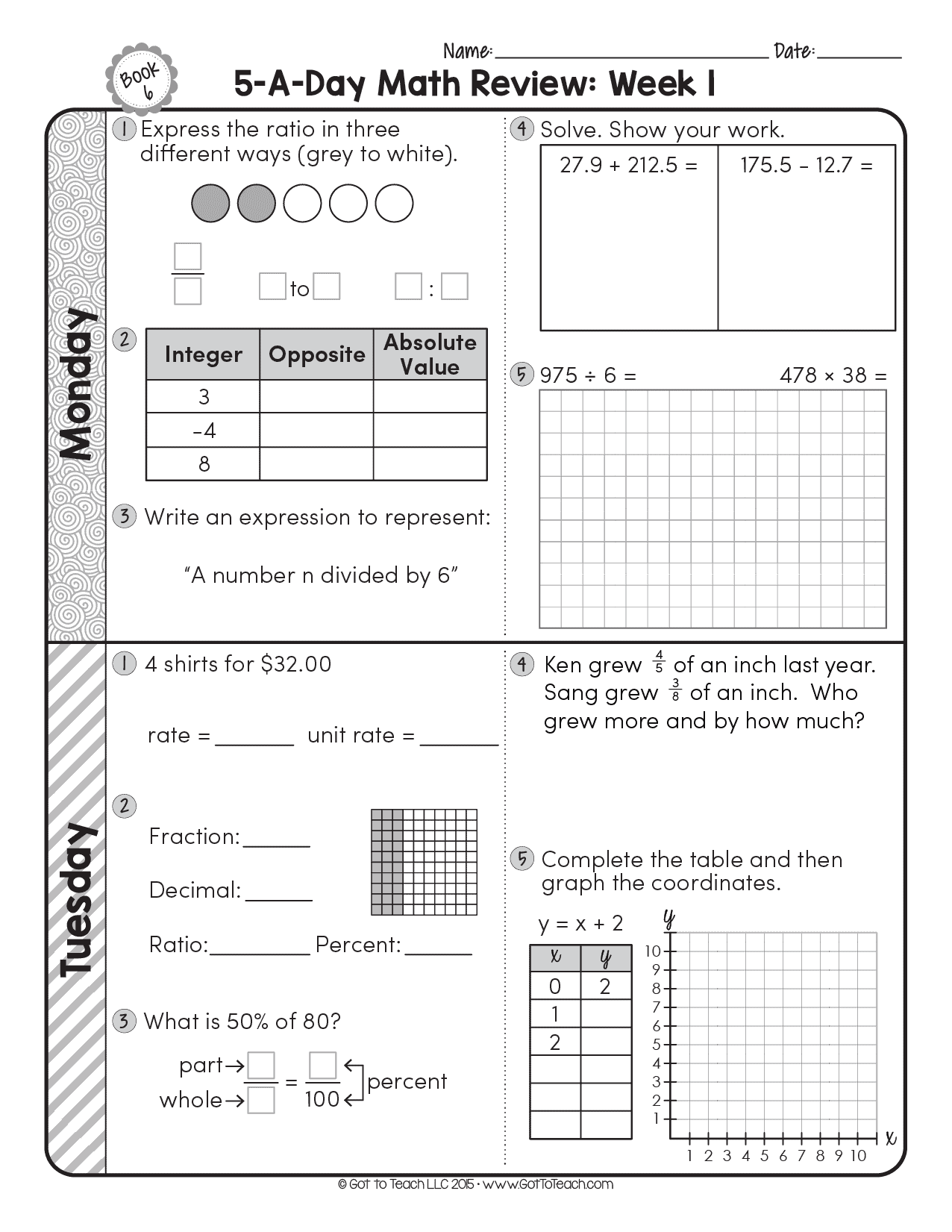 Printable 6th Grade Math Review Worksheets