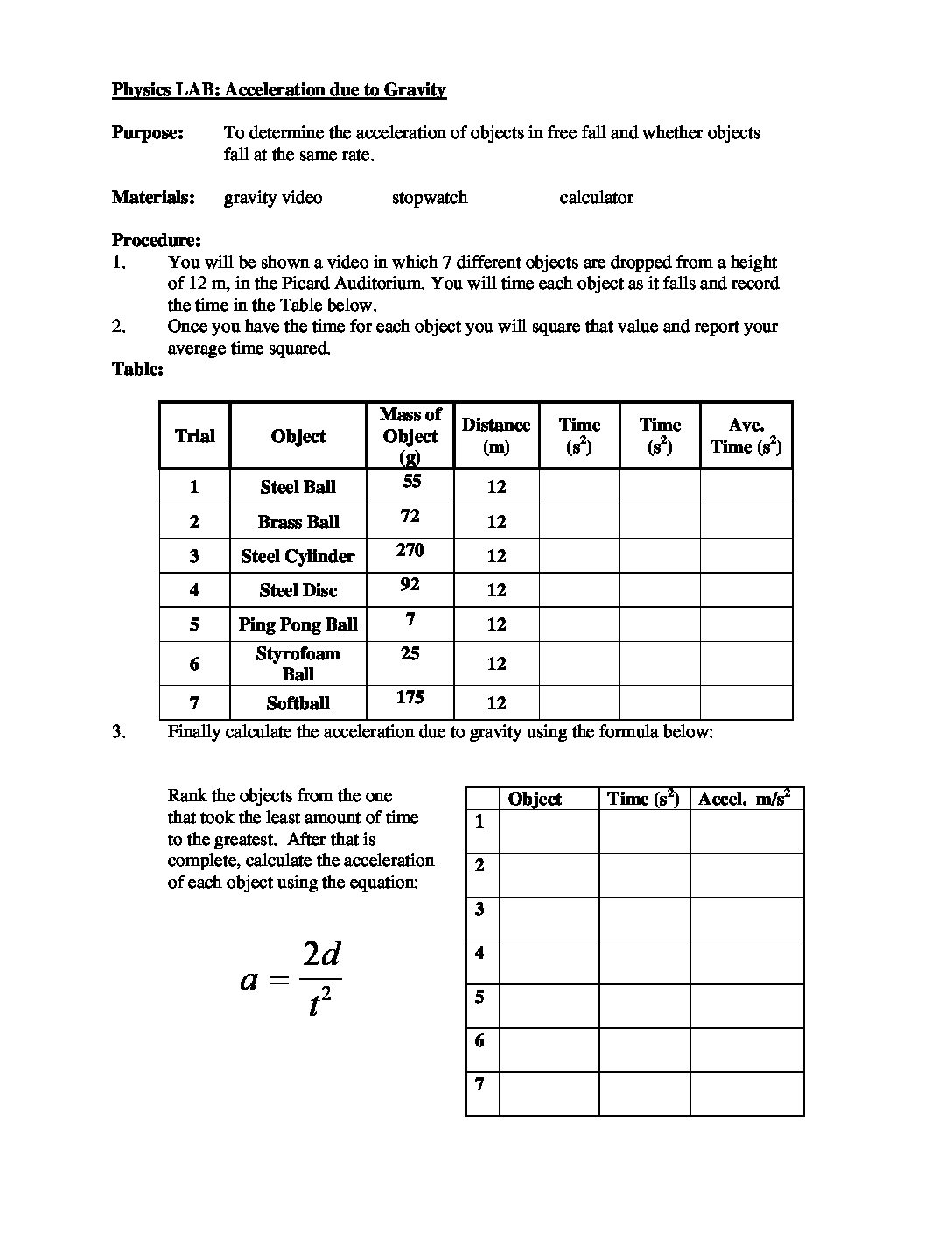 Gravity And Accleeration Printable Worksheet Gravity And Accleeration Printable Worksheet