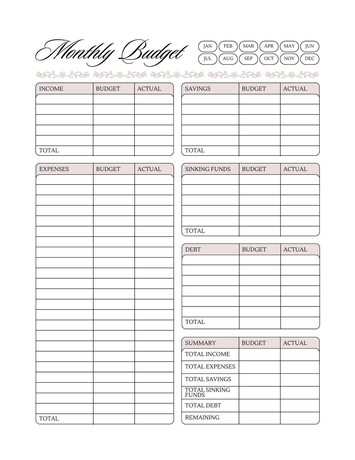Budget Worksheet Printable Free