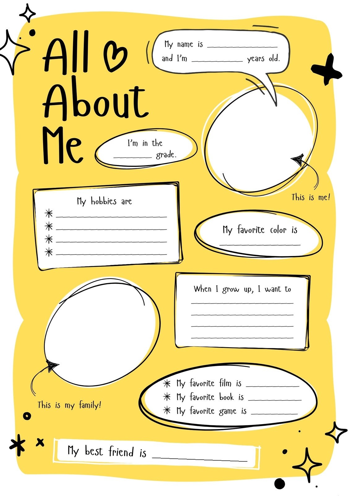 Printable About Me Worksheet High School