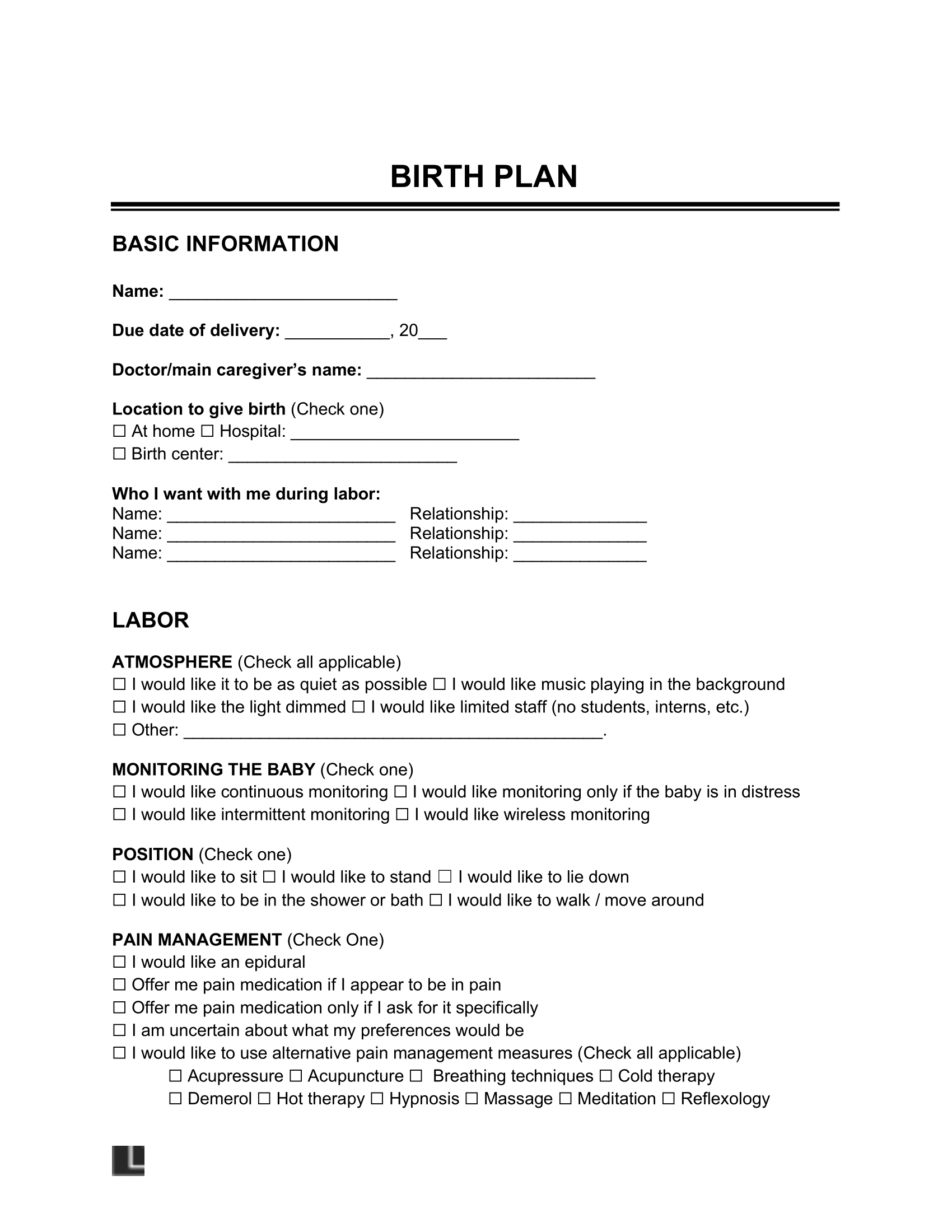 Free Birth Plan Template PDF Word Free Birth Plan Template PDF Word