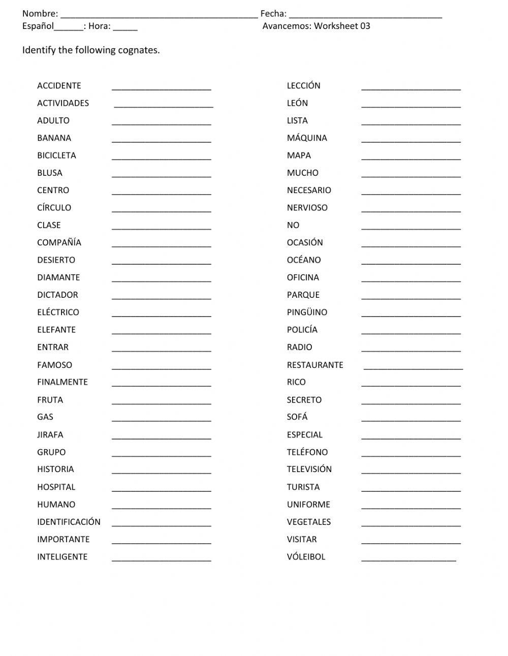 Free Cognates Worksheet Download Free Cognates Worksheet Png Images Free Worksheets On Clipart Library