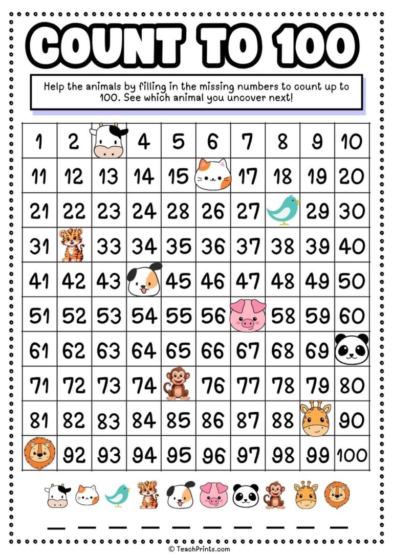 Free Count To 100 Worksheets Teach Prints