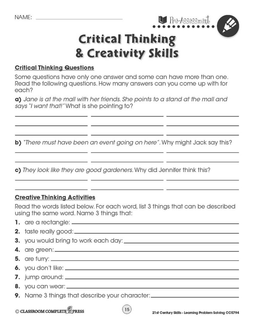 Free Critical Thinking Worksheet Download Free Critical Thinking Worksheet Png Images Free Worksheets On Clipart Library