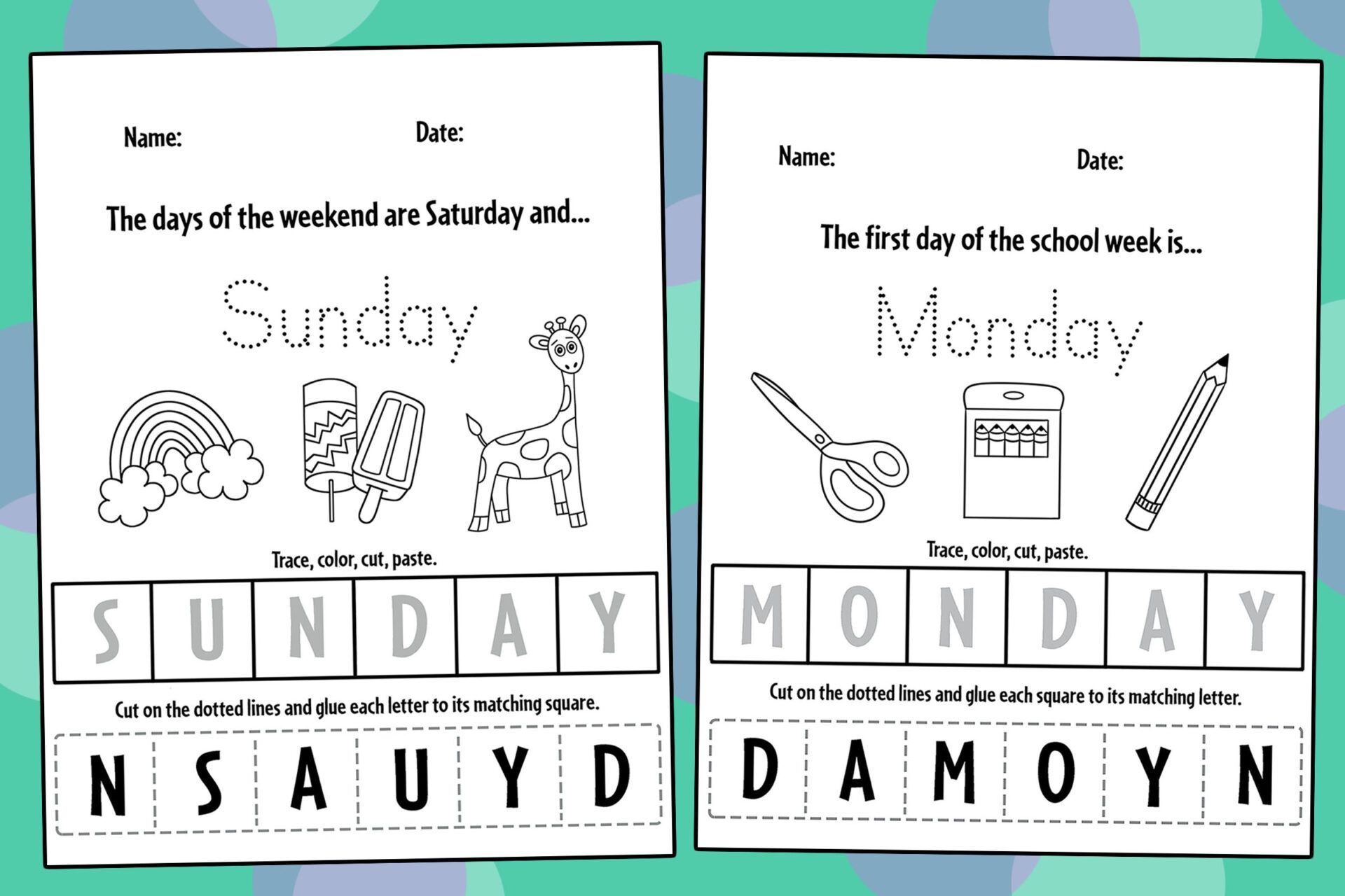 Free Cut And Paste Days Of The Week Worksheets The Hollydog Blog
