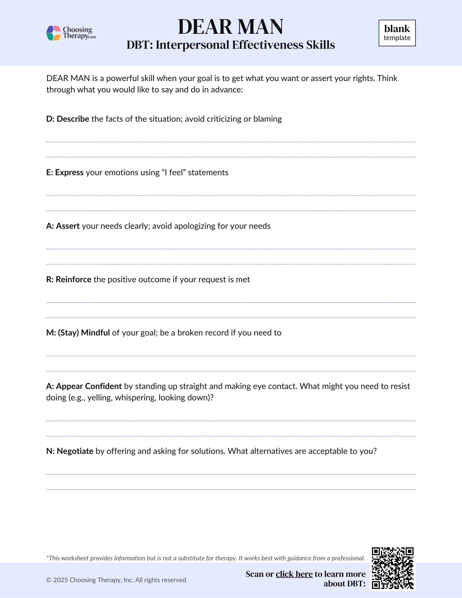 Free DBT DEAR MAN Worksheet Printable PDF ChoosingTherapy Free DBT DEAR MAN Worksheet Printable PDF ChoosingTherapy