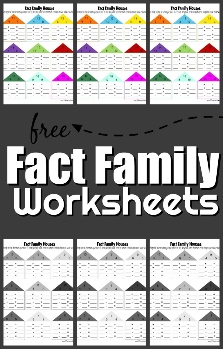 FREE Fact Family Worksheets For Kindergarten And 1st Grade