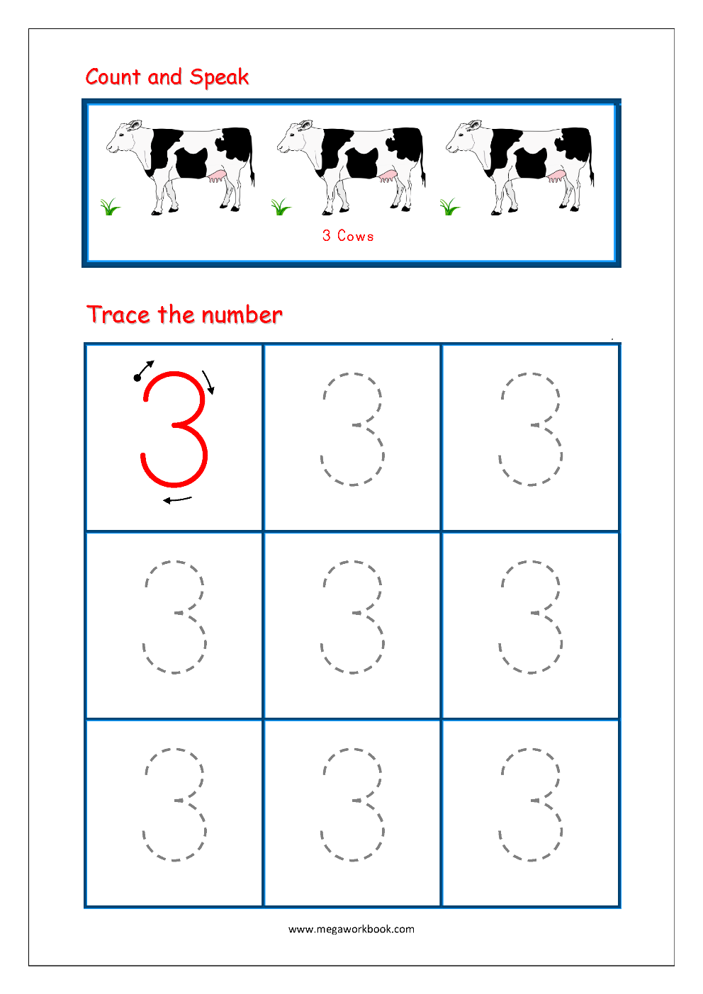 Free Kindergarten Tracing Numbers Worksheets