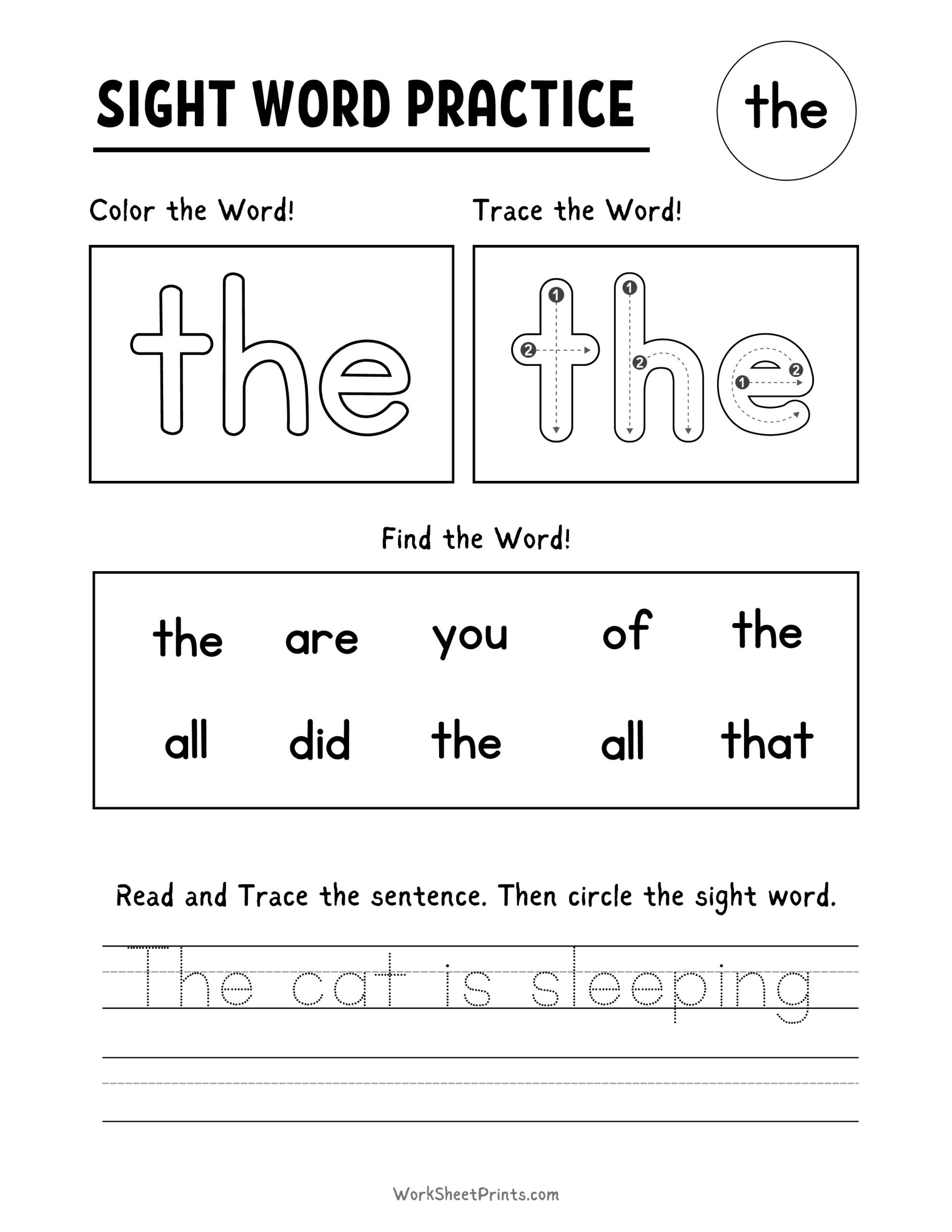 Free Kindergarten Sight Word Worksheets Printable Free Kindergarten Sight Word Worksheets Printable