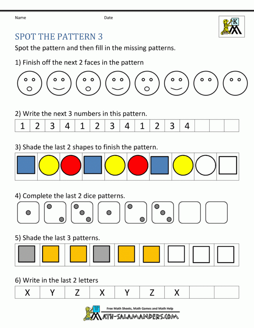Free Kindergarten Worksheets Spot The Patterns