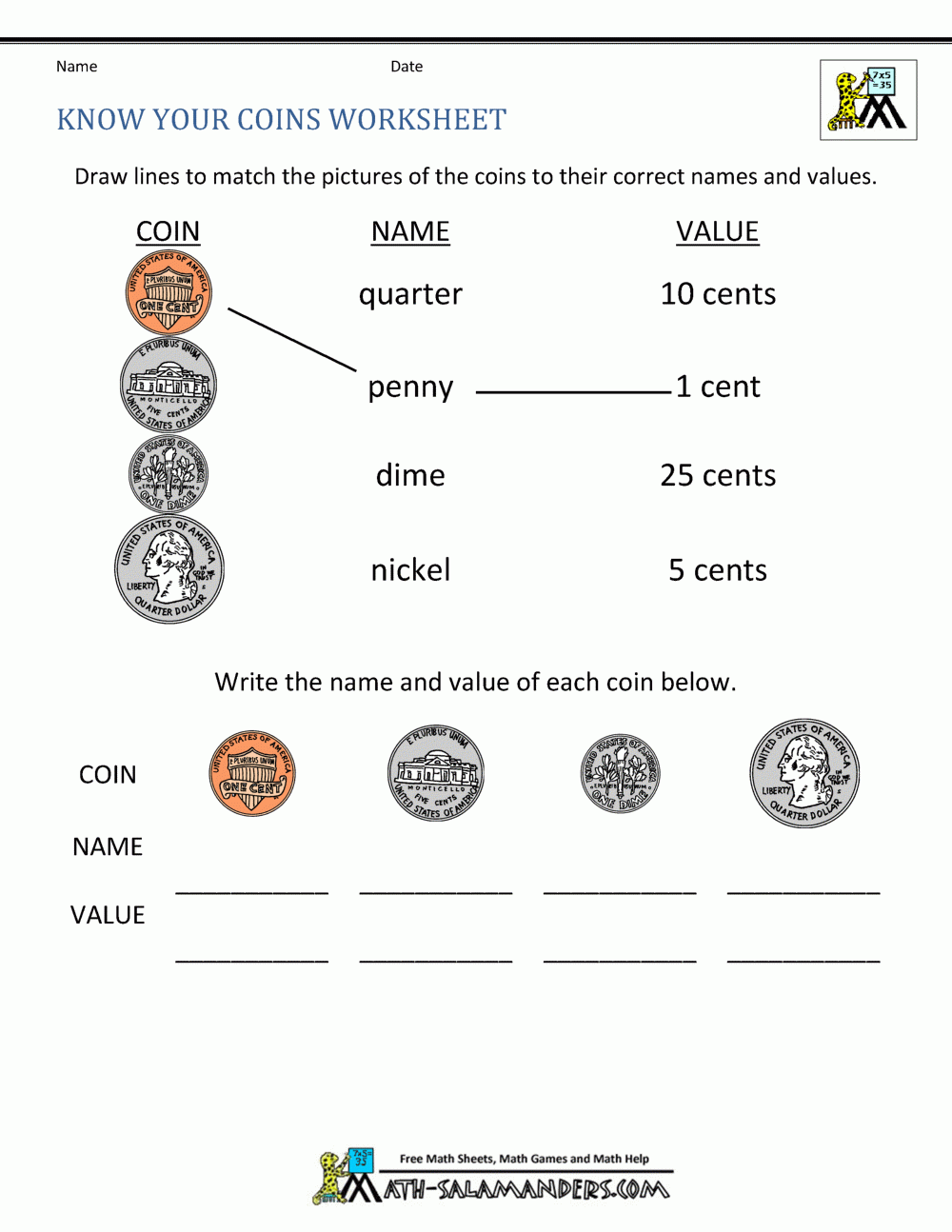 Money Worksheets For First Grade Printable