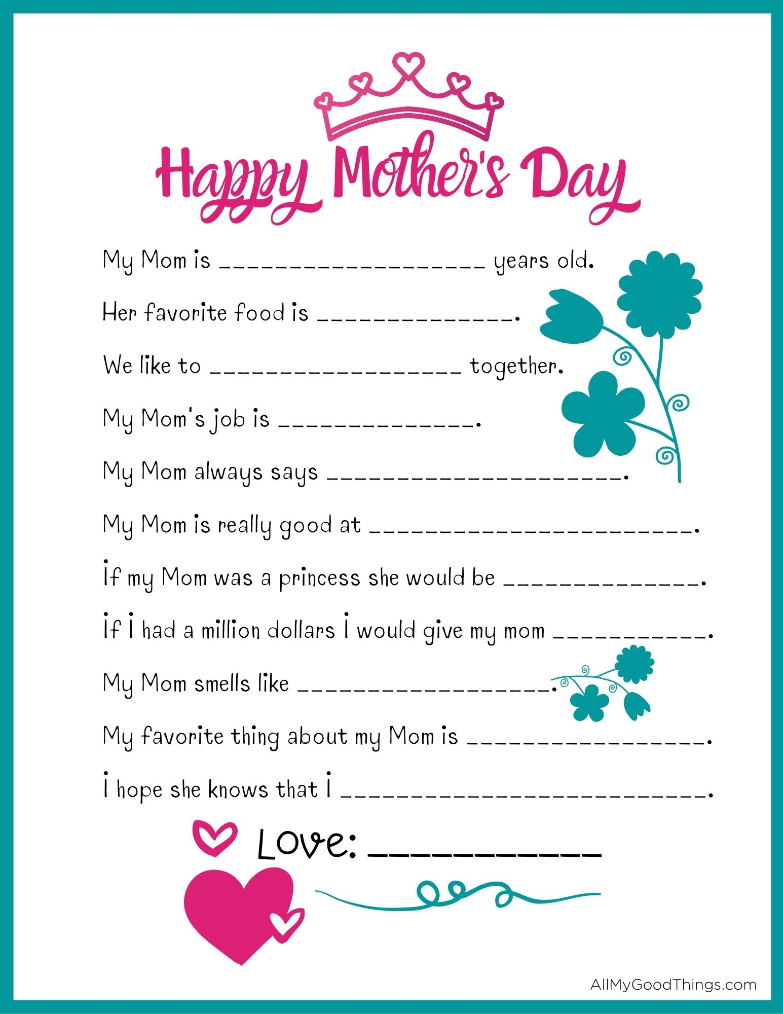 FREE Mother s Day Questionnaire Printable All My Good Things FREE Mother s Day Questionnaire Printable All My Good Things