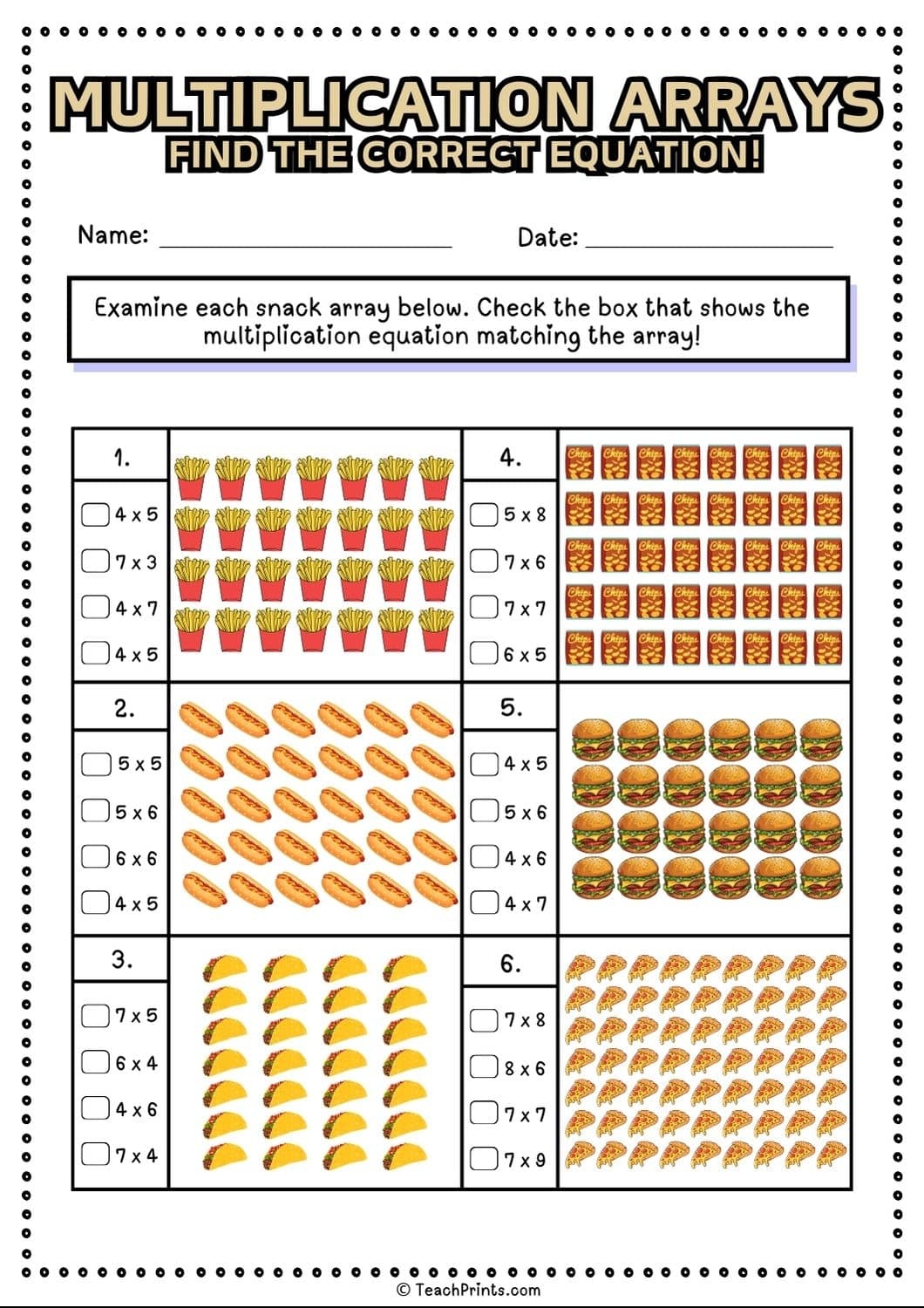 Free Array Worksheets For 3rd Grade