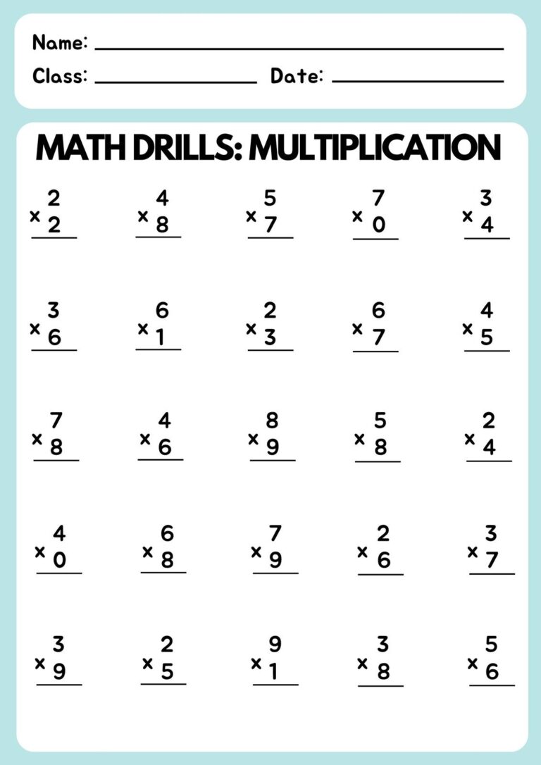 Free Multiplication Worksheet To Use And Print Canva