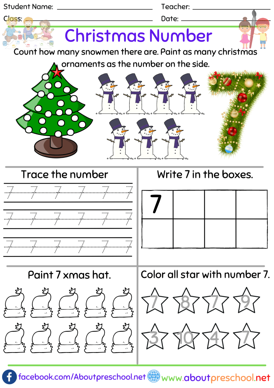 Free Preschool Kindergarten Number 7 Worksheet About Preschool