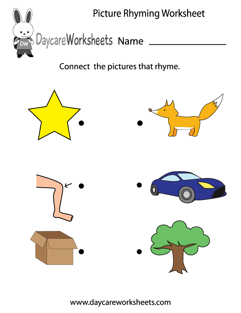 Free Preschool Picture Rhyming Worksheet Free Preschool Picture Rhyming Worksheet