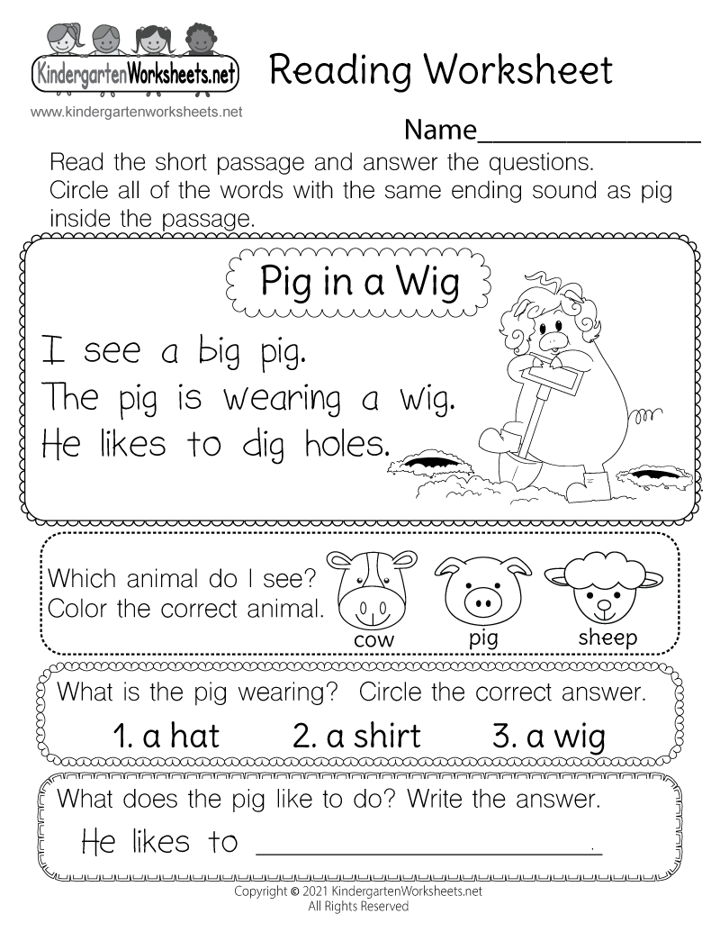 Reading Comprehension Worksheets For Preschool