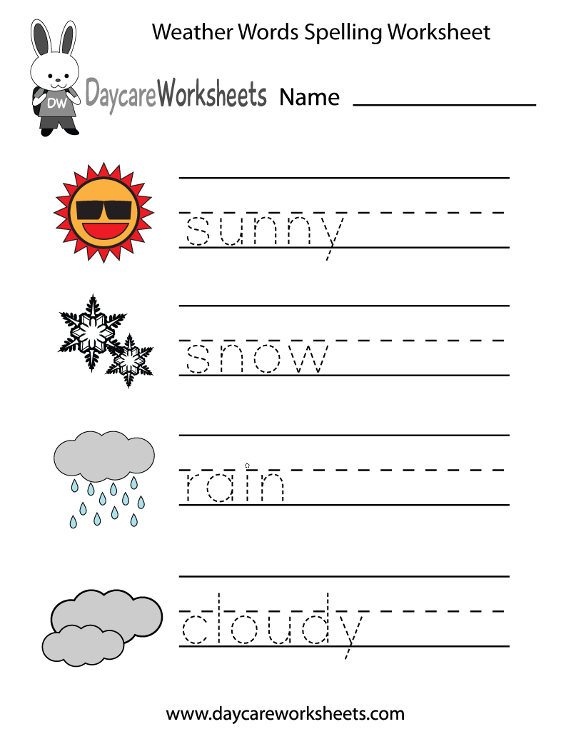 Free Preschool Weather Words Spelling Worksheet Free Preschool Weather Words Spelling Worksheet