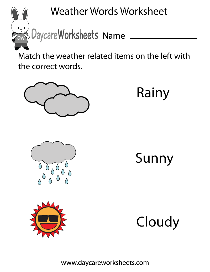 Free Preschool Weather Words Worksheet Free Preschool Weather Words Worksheet