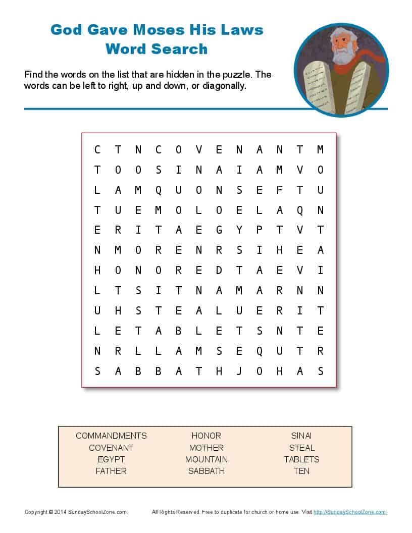 Free Printable 10 Commandments Word Search On Sunday School Zone Free Printable 10 Commandments Word Search On Sunday School Zone