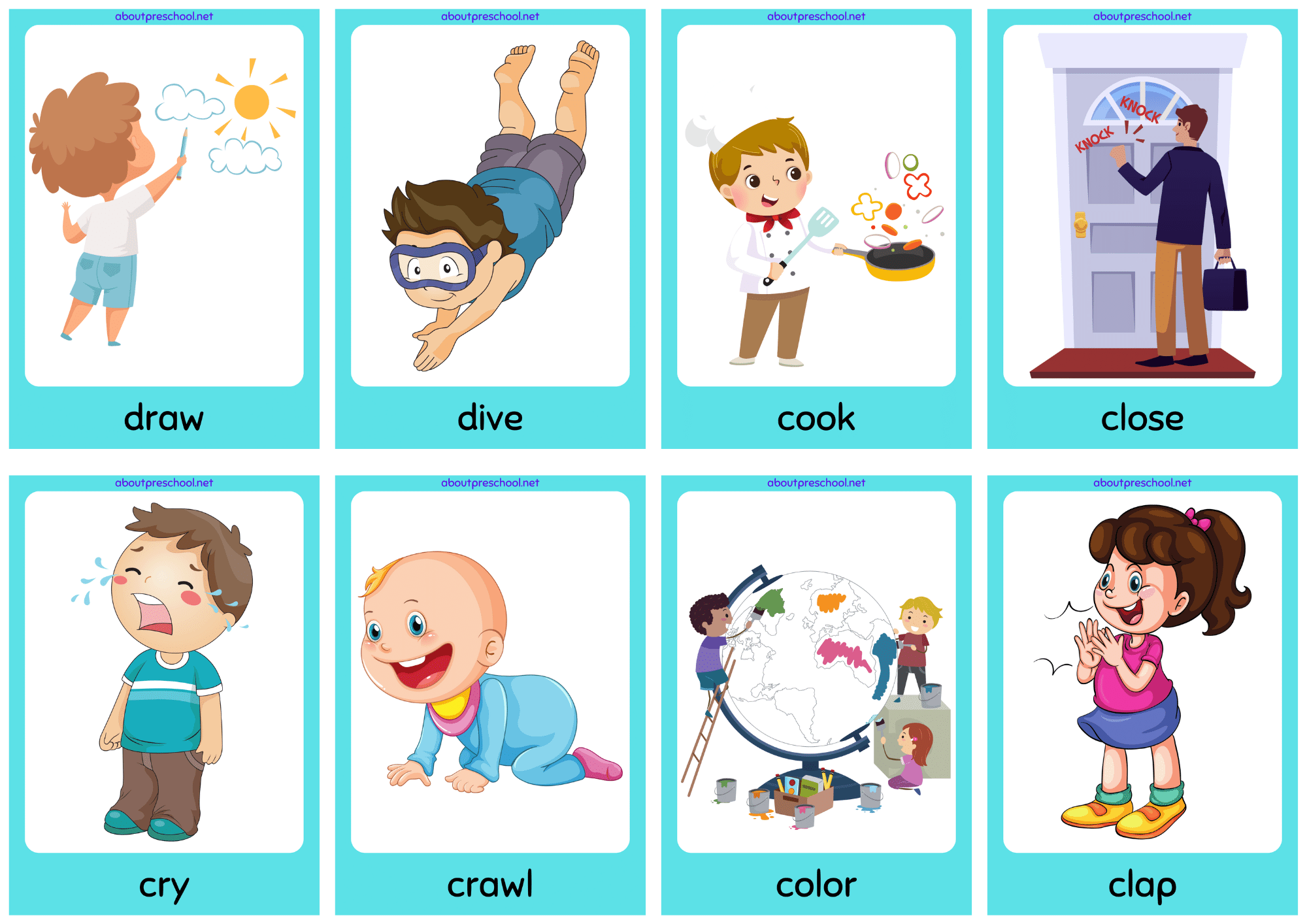 Free Printable Action Verbs Flashcards 3 About Preschool