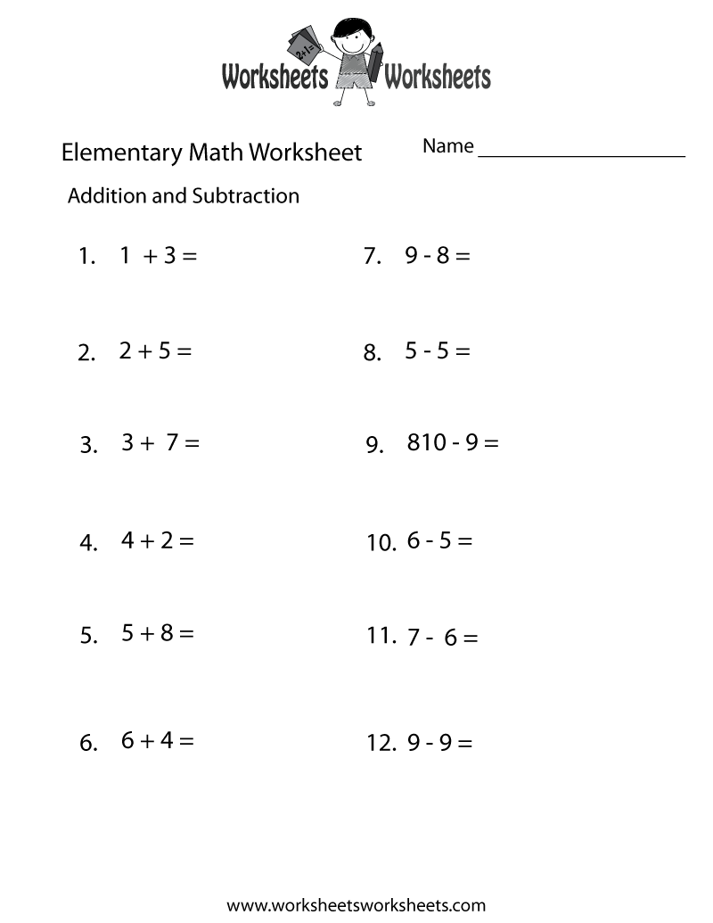 Free Printable Addition And Subtraction Elementary Math Worksheet Free Printable Addition And Subtraction Elementary Math Worksheet