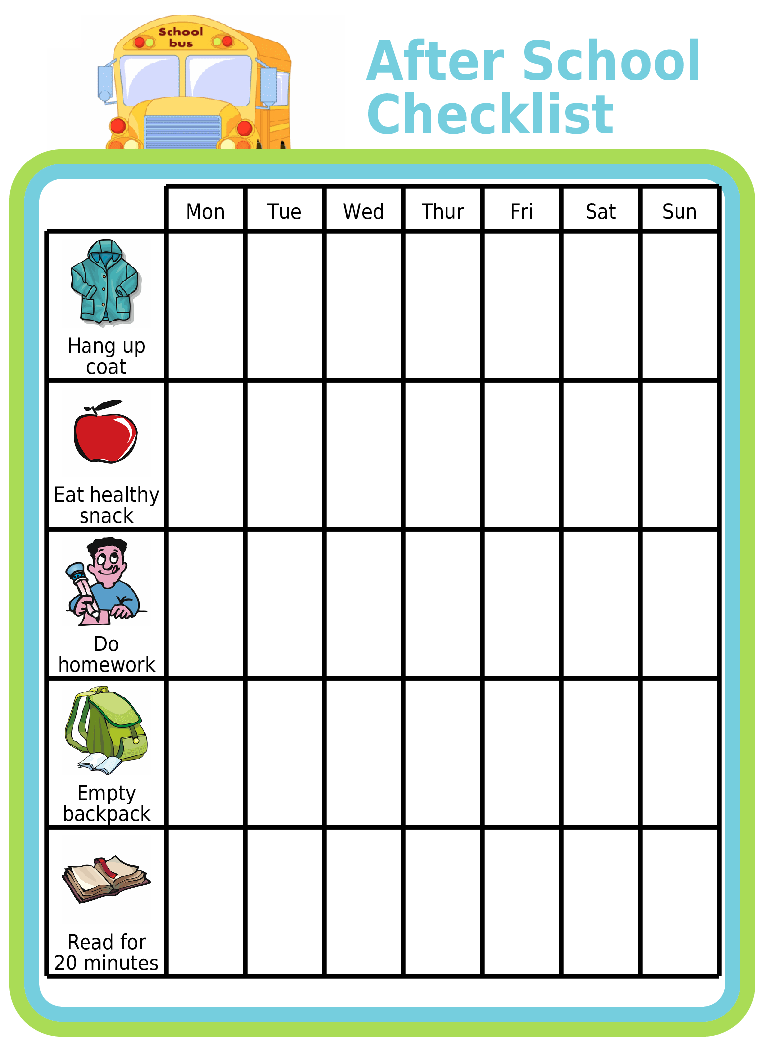 Free Printable After School Weekly Picture Checklist Free Printable After School Weekly Picture Checklist