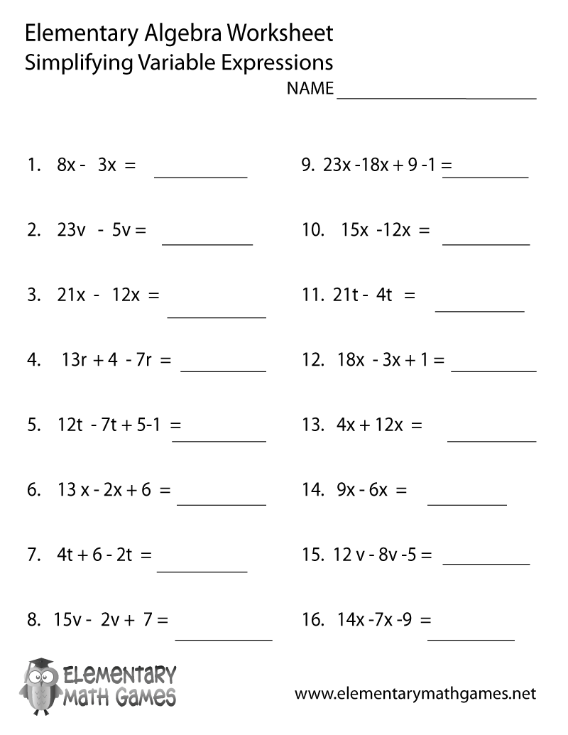 Free Printable Algebra Variable Expressions Worksheet Free Printable Algebra Variable Expressions Worksheet