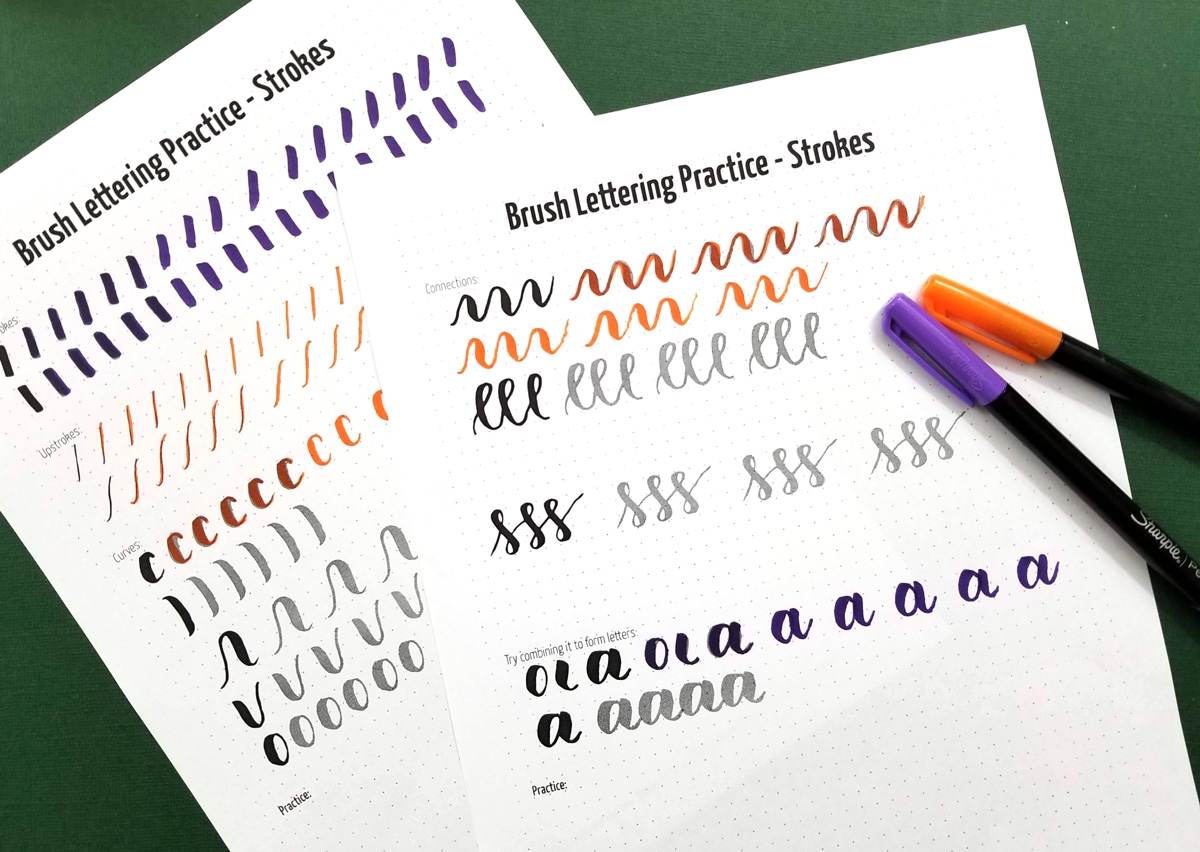 Free Printable Brush Lettering Practice Sheets Strokes Moms And Crafters