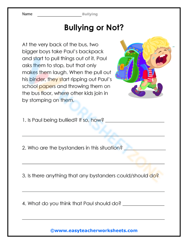 Free Printable Bullying Worksheets For Kids And Adults Worksheets Library