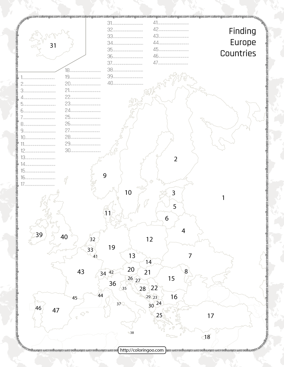 Free Printable Europe Countries Map Quiz Worksheet