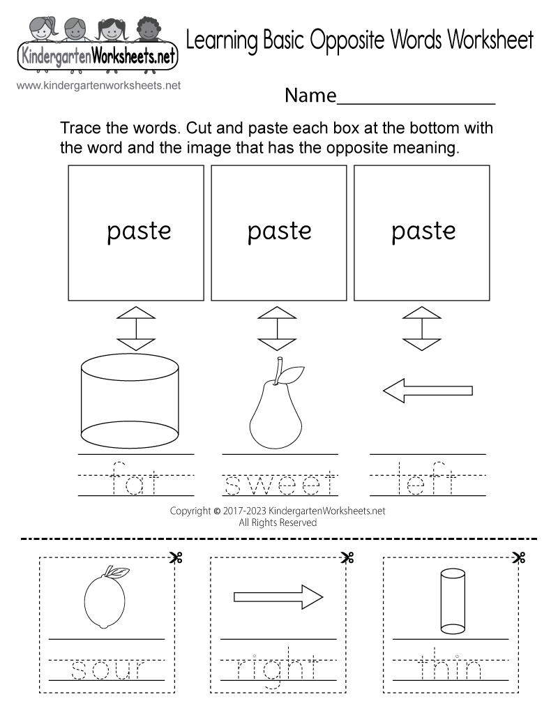 Free Printable Learning Basic Opposite Words Worksheet