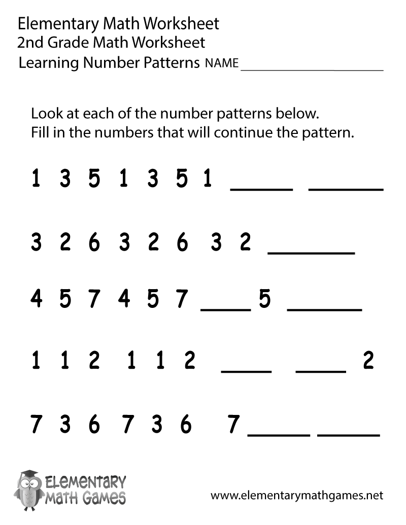 Free Printable Number Patterns Worksheet For Second Grade Free Printable Number Patterns Worksheet For Second Grade