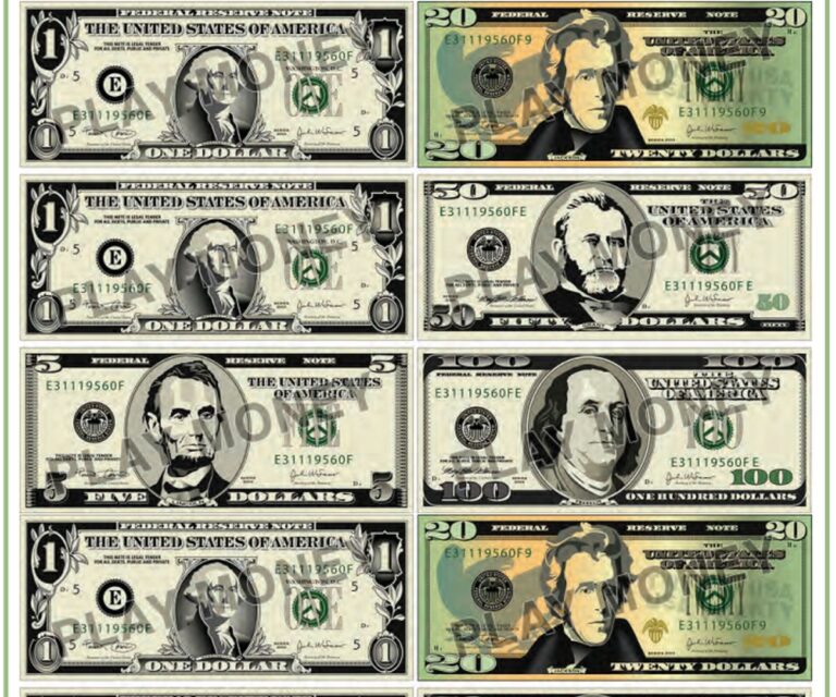 Free Printable Play Money FamilyEducation Worksheets Library