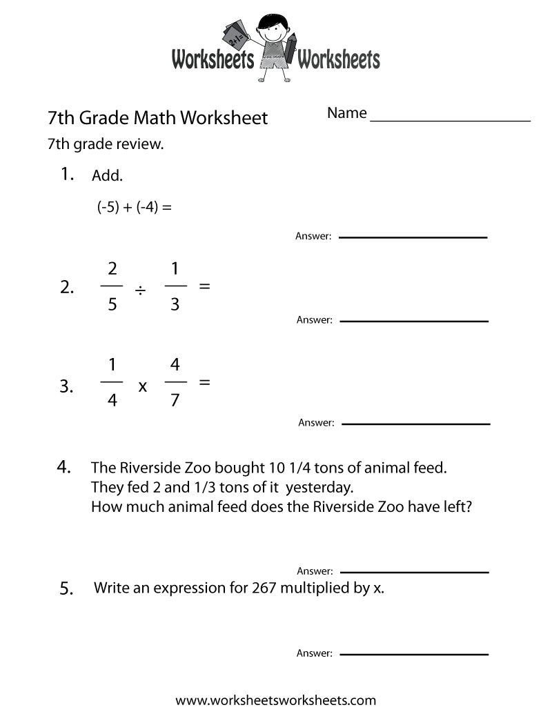 Free Printable Seventh Grade Math Practice Worksheet Free Printable Seventh Grade Math Practice Worksheet