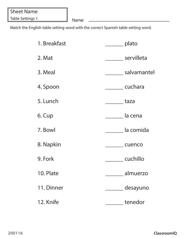 Free Printable Spanish Worksheets Worksheets Library