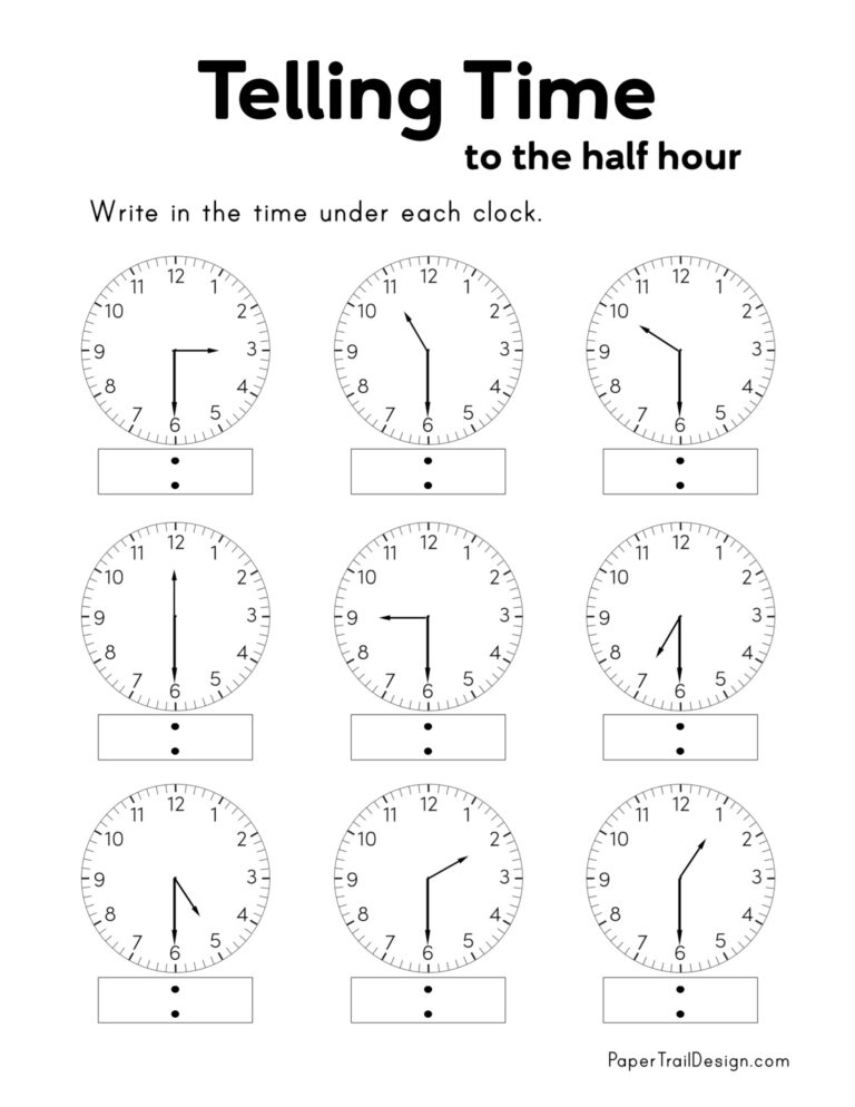 Free Printable Telling Time Worksheets Paper Trail Design