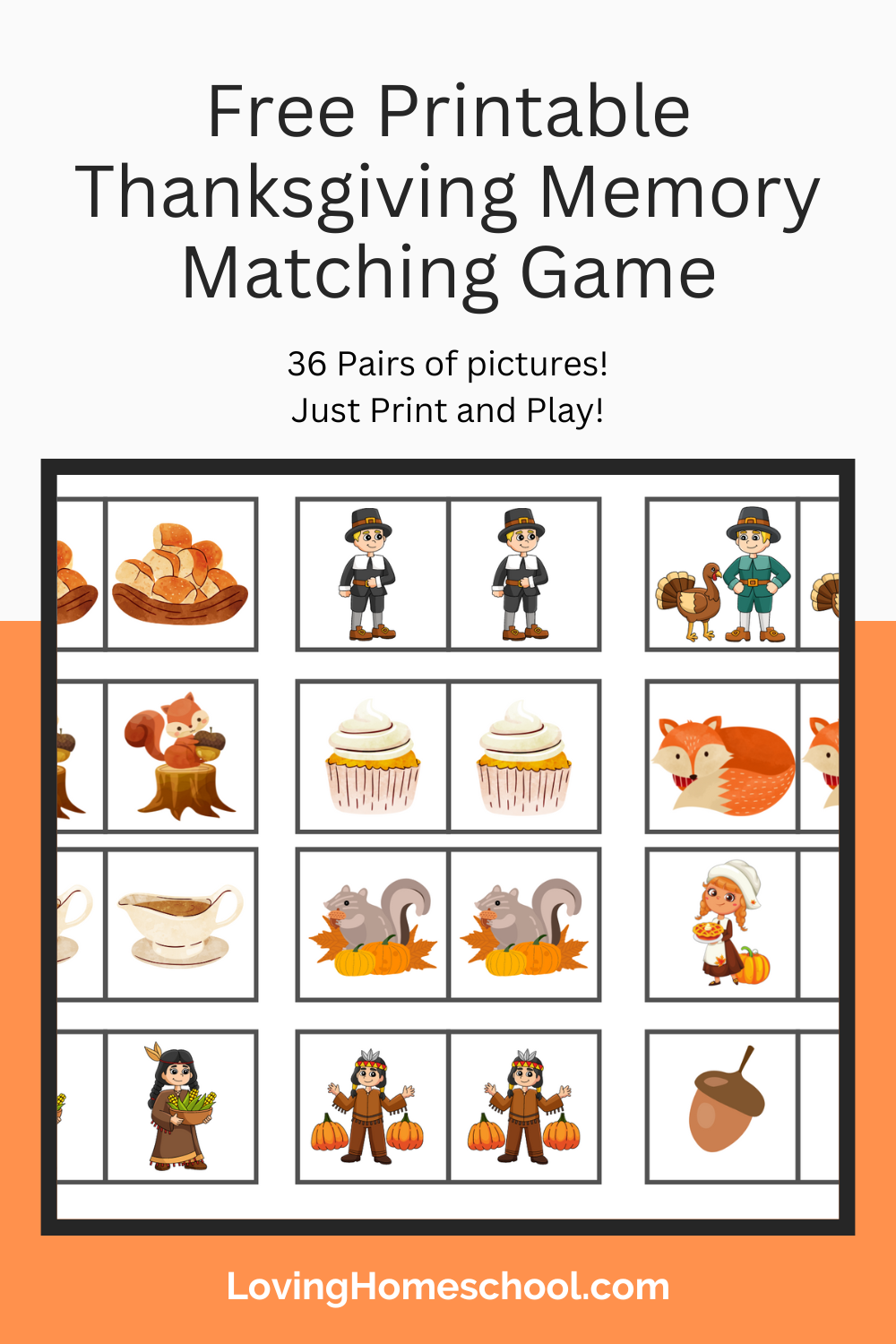Free Printable Thanksgiving Memory Matching Game LovingHomeschool